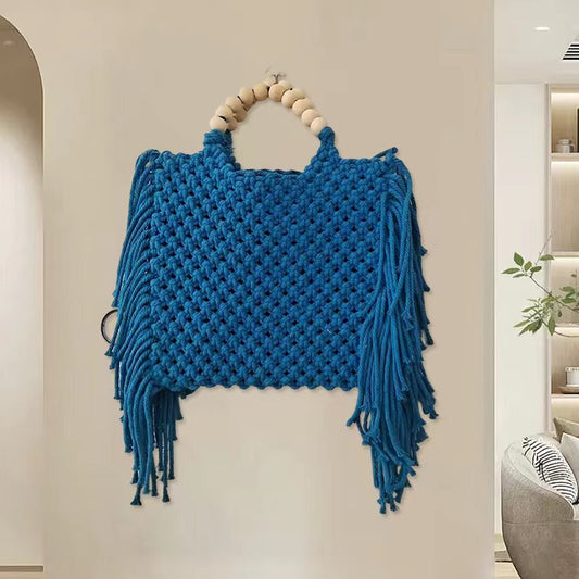 Wooden Beaded Weaving Tote Bag