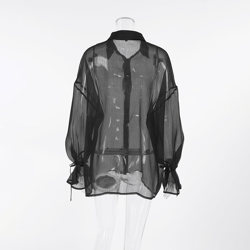 See-through Black Gauzy Shirt