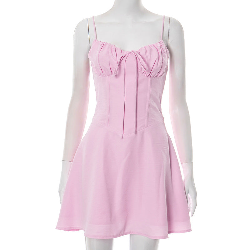 Sling Pleated Lace-up Desire Dress
