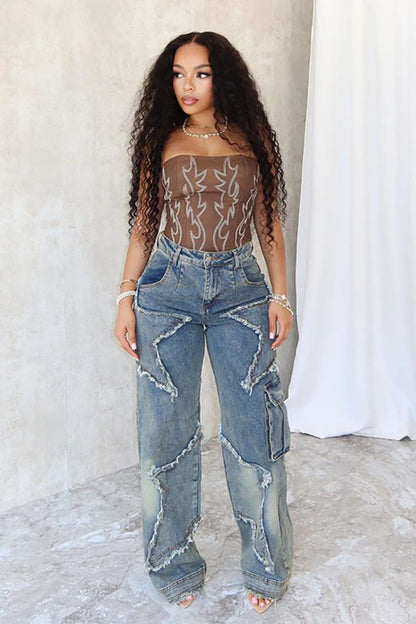 Fringed Burr Loose Straight Pants