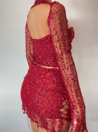 Knit Skirt Three-piece Set