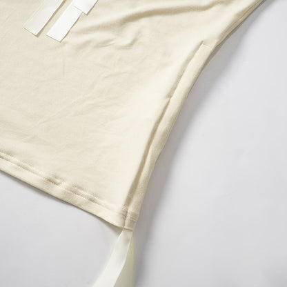 Navel Solid Ribbon Drawstring Top