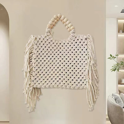 Wooden Beaded Weaving Tote Bag