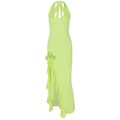 Deep V Halter Flower Slim Fit Dress