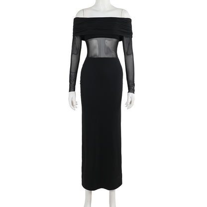 Off-shoulder Mesh See-through Dress