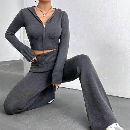 Zipper Hooded Low Waist Set
