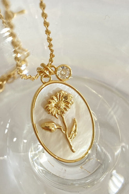 14K gold plated mother of pearl pendant necklaces with feminine floral design