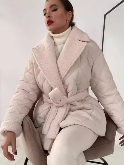 Lapel Faux Fur Waist-Tied Coat