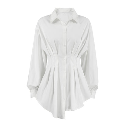 Cinched Pleated Long Sleeve Shirt