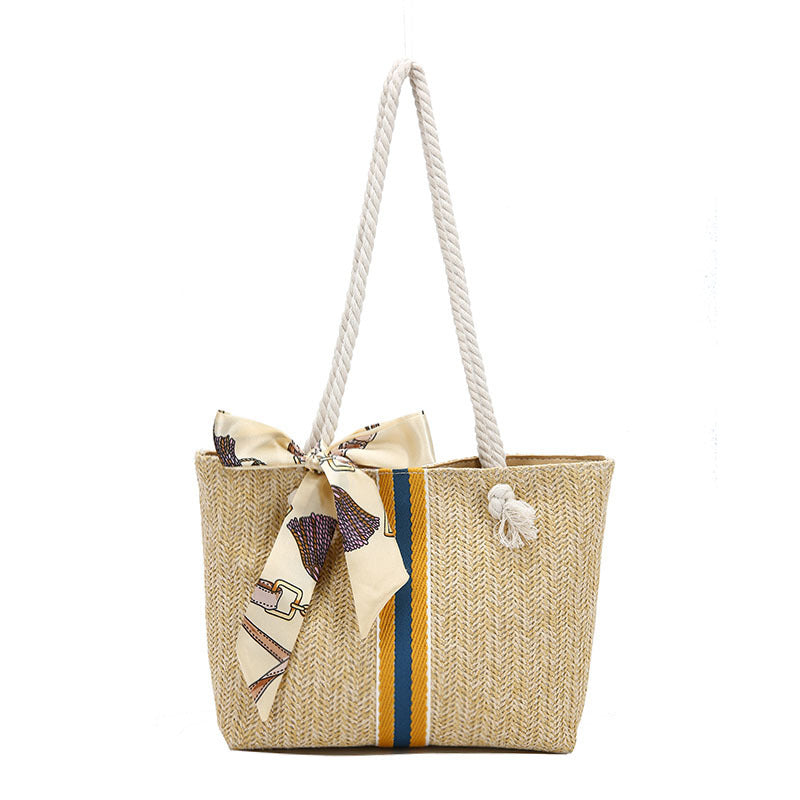 Stripe Large Straw Woven Bag
