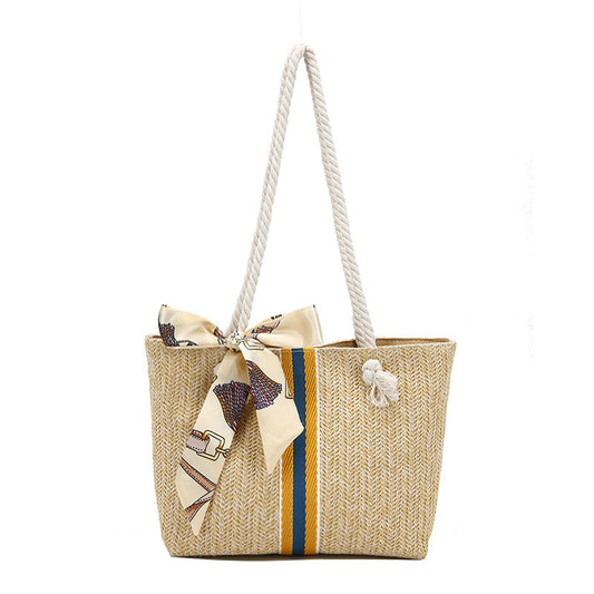 Stripe Large Straw Woven Bag
