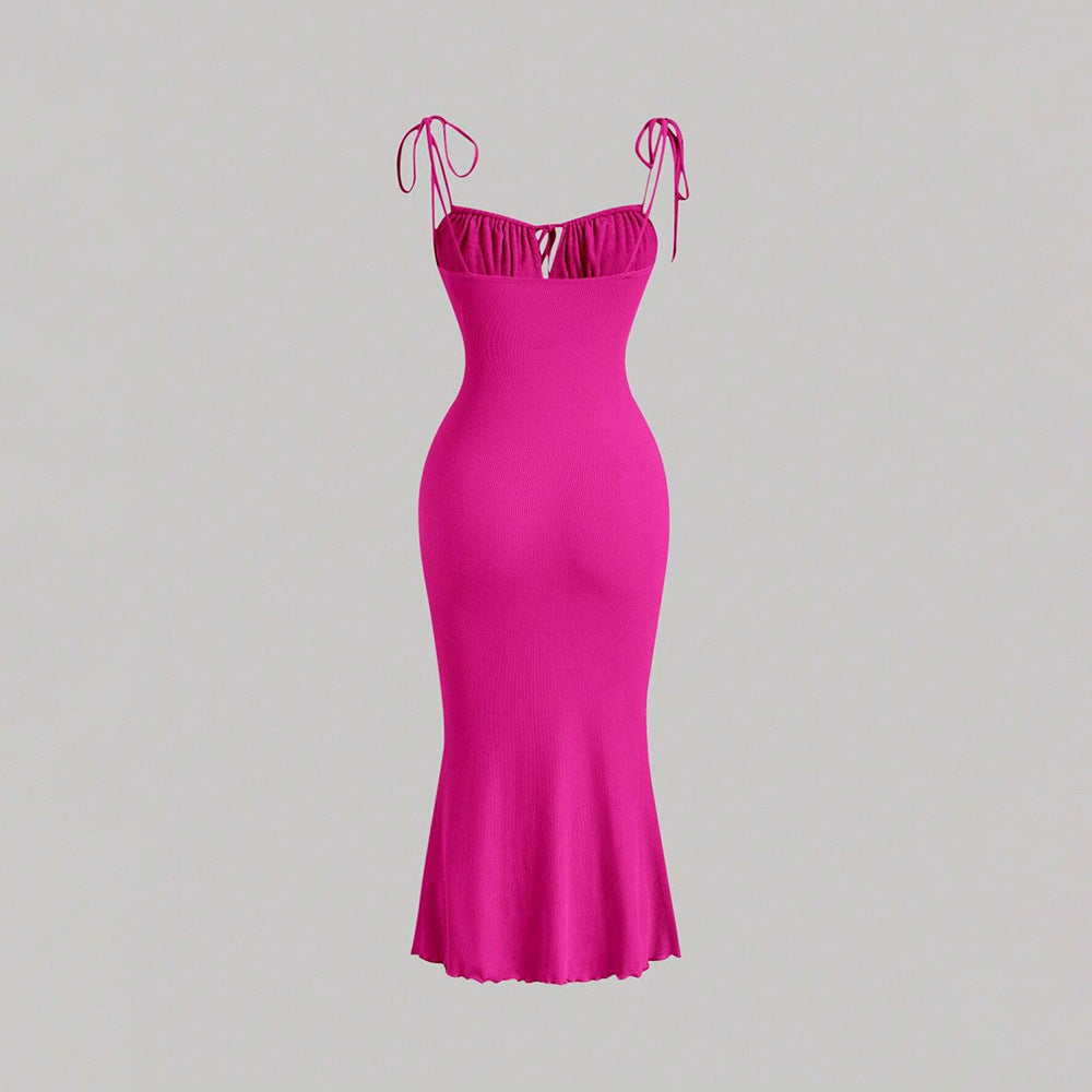 Drawstring Lace Slim Fishtail Dress