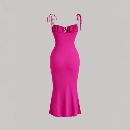 Drawstring Lace Slim Fishtail Dress