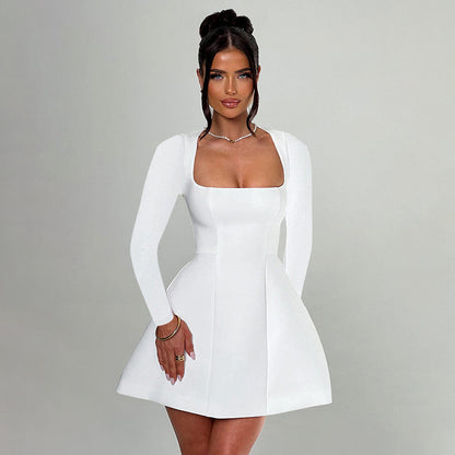 Square Collar Long Sleeve Dress