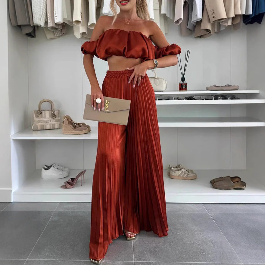 Satin Tube Top Leg Pants Set