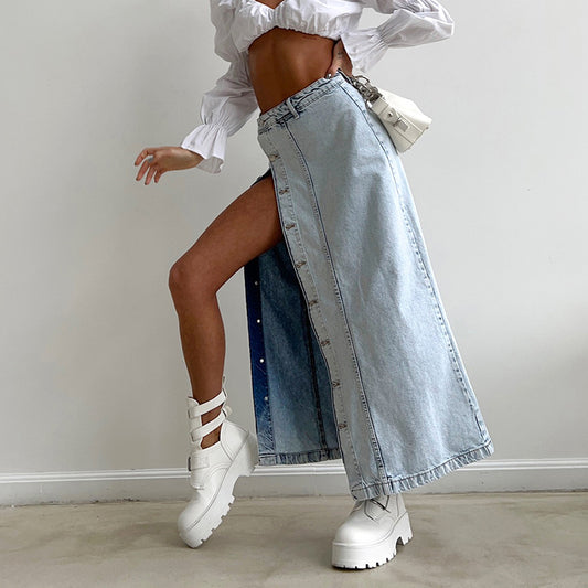 Retro Long Denim Skirt