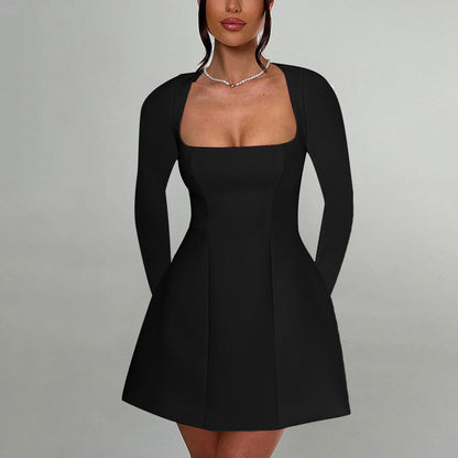 Square Collar Long Sleeve Dress