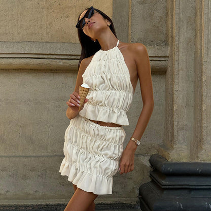 Bare Back Flounce Skirt Two-piece Set