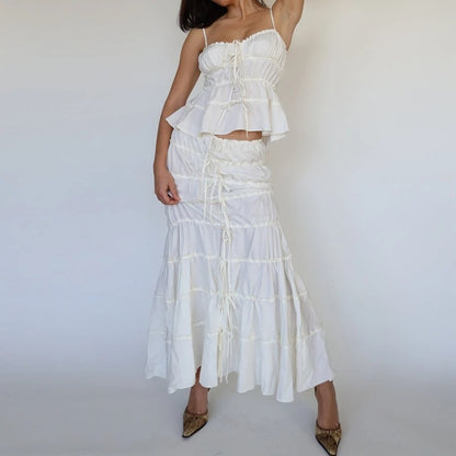 Slim-fit Patchwork Top Tie-up Skirt Set