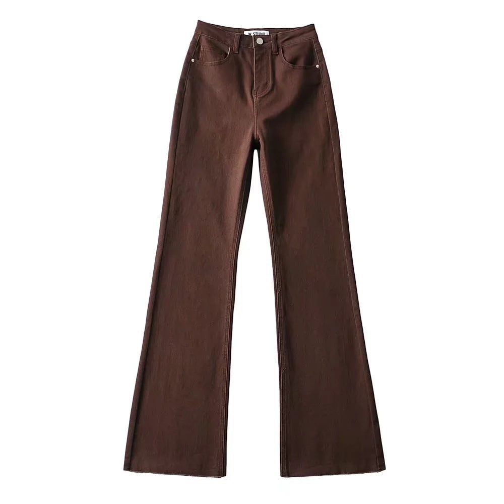 Raw Edge High Waist Flared Denim