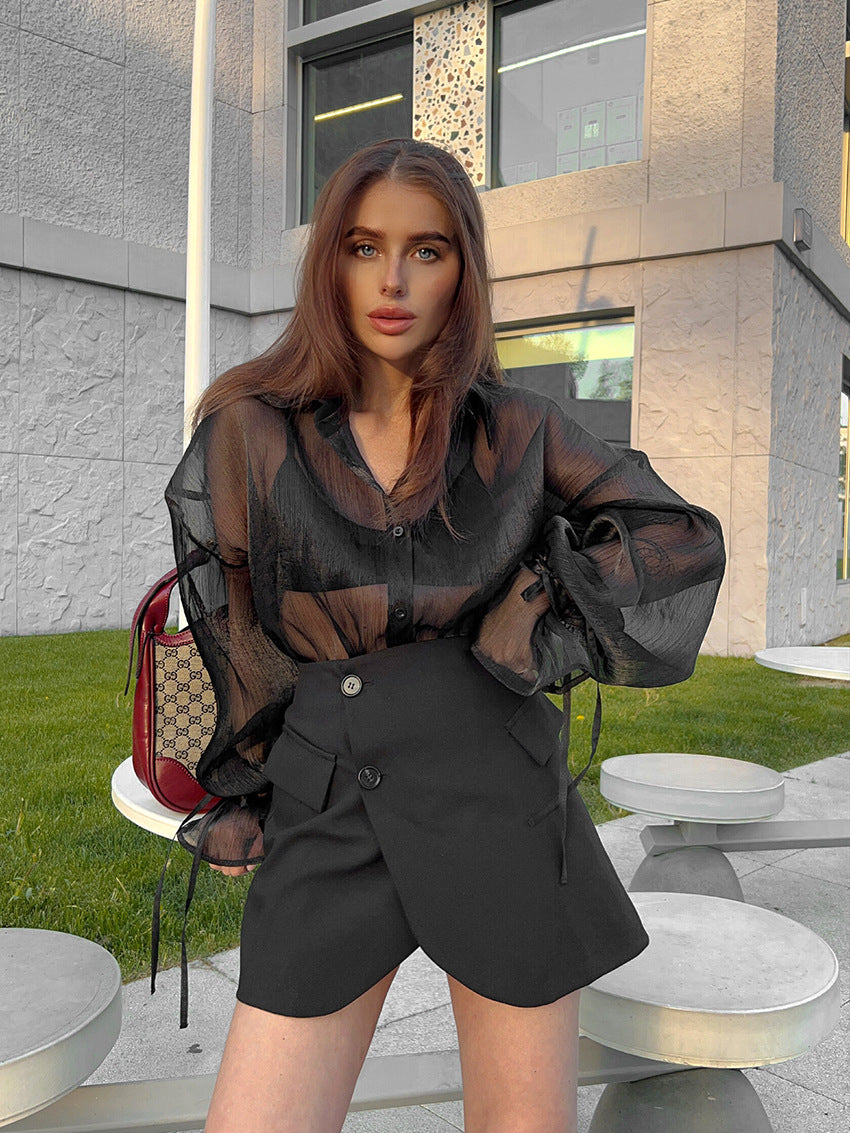 See-through Black Gauzy Shirt