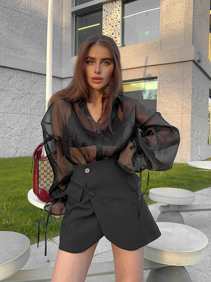 See-through Black Gauzy Shirt