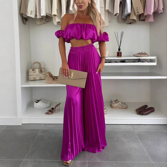 Satin Tube Top Leg Pants Set