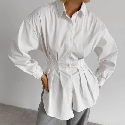 Cinched Pleated Long Sleeve Shirt