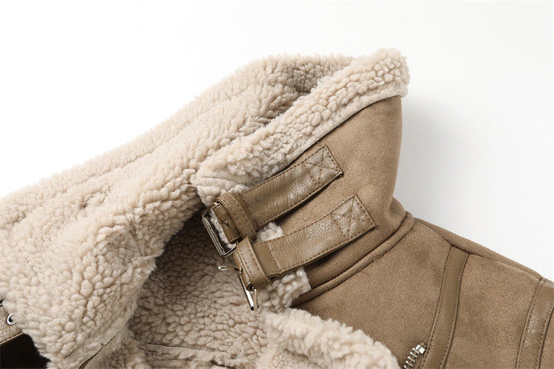Lamb Wool Motorcycle Bomber Jacket