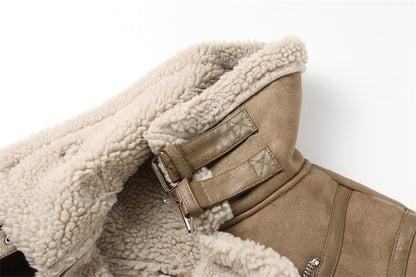 Lamb Wool Motorcycle Bomber Jacket