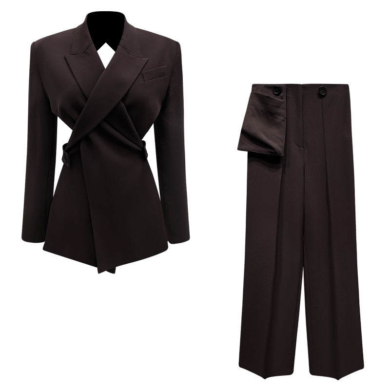 Hollow Out Blazer and Straight Pants