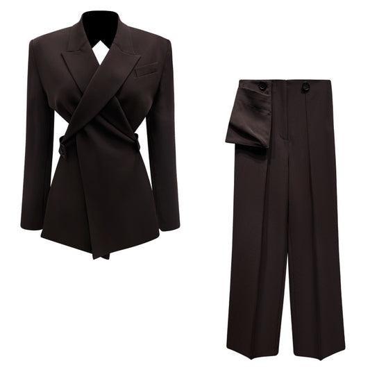 Hollow Out Blazer and Straight Pants