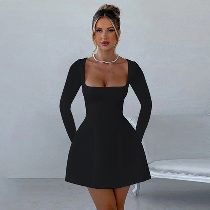 Square Collar Long Sleeve Dress