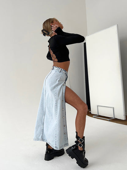 Retro Long Denim Skirt