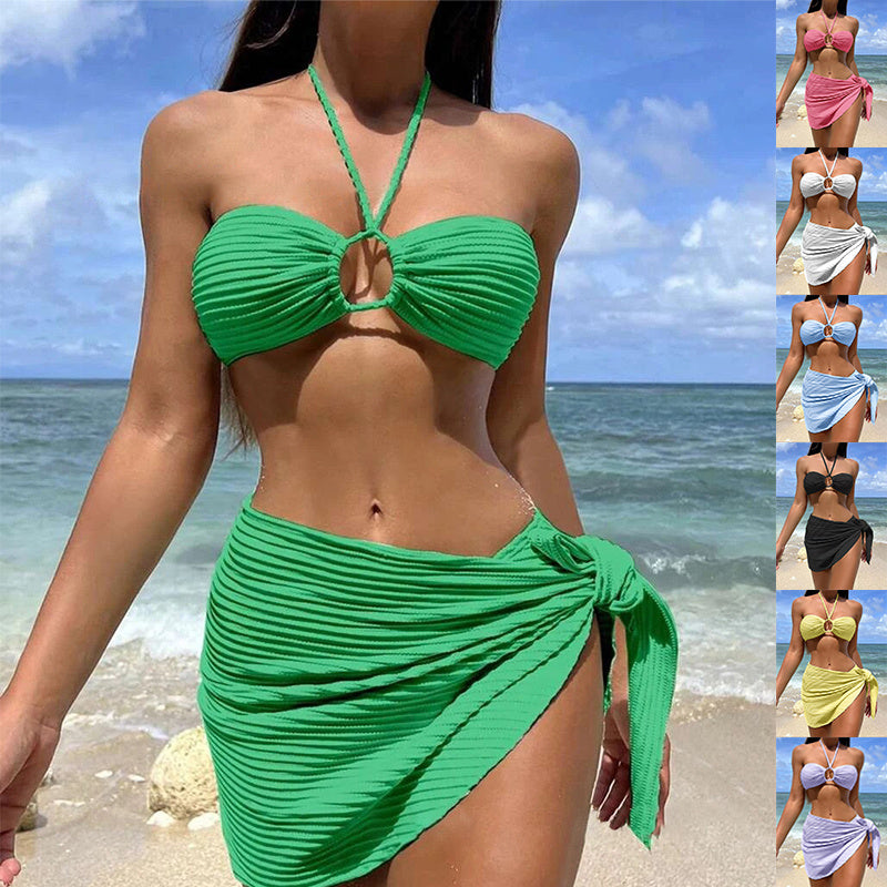 Solid Color Textured Bikini Set