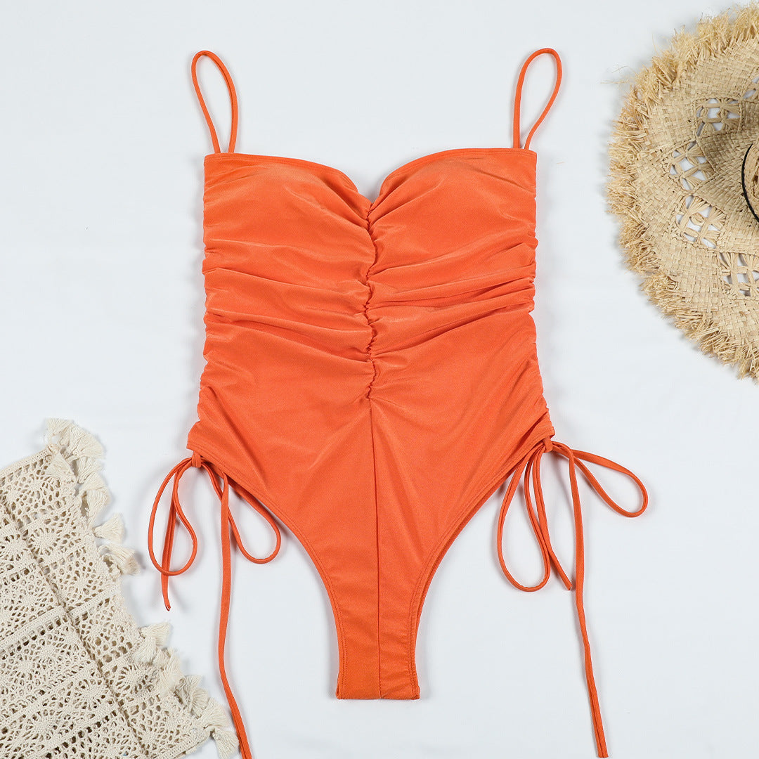 Pleated Drawstring One-piece