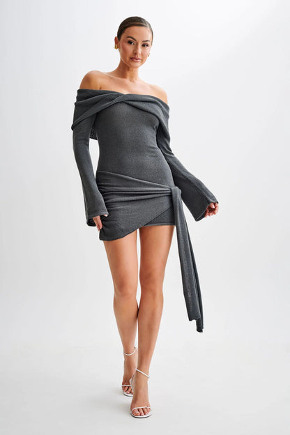 Knitted Off-shoulder Irregular Dress