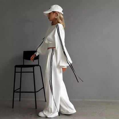 Ribbon Pullover Loose Pant Set