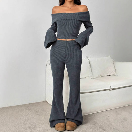 Off-neck Long-sleeve Knit Set