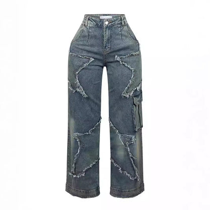 Fringed Burr Loose Straight Pants