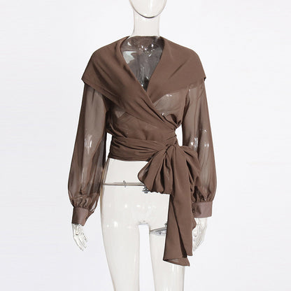 Mesh See-through Hooded Top