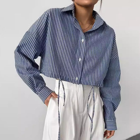 Long Sleeve Cropped Striped Shirt