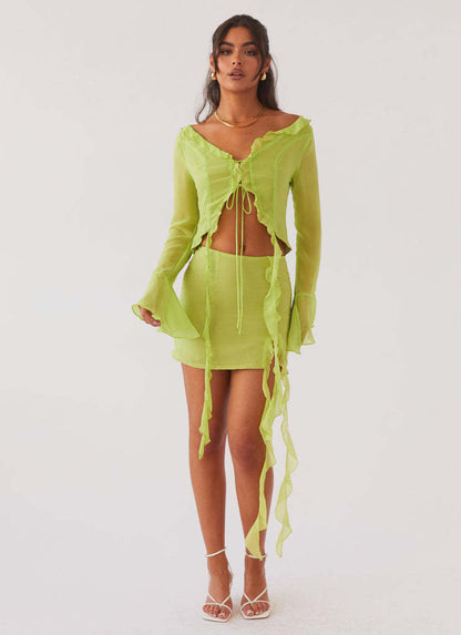 Tassel Ruffled Lace Skirt Set