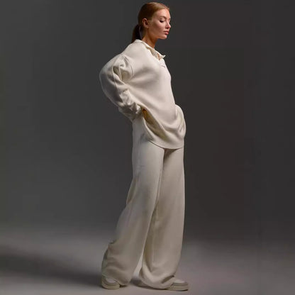 Simple Loose Solid Collar Sweater Set