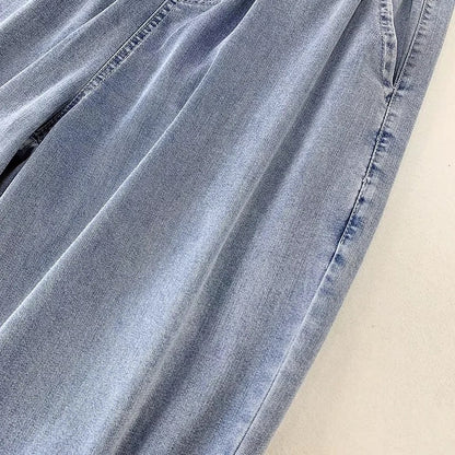 Denim Drawstring Wide-leg Pants