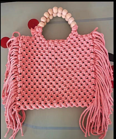 Wooden Beaded Weaving Tote Bag