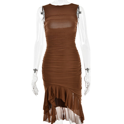 Slim Ruffled Sleeveless Dress