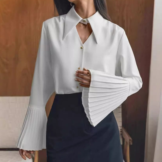 Pleated Sleeve Hollow-out Top