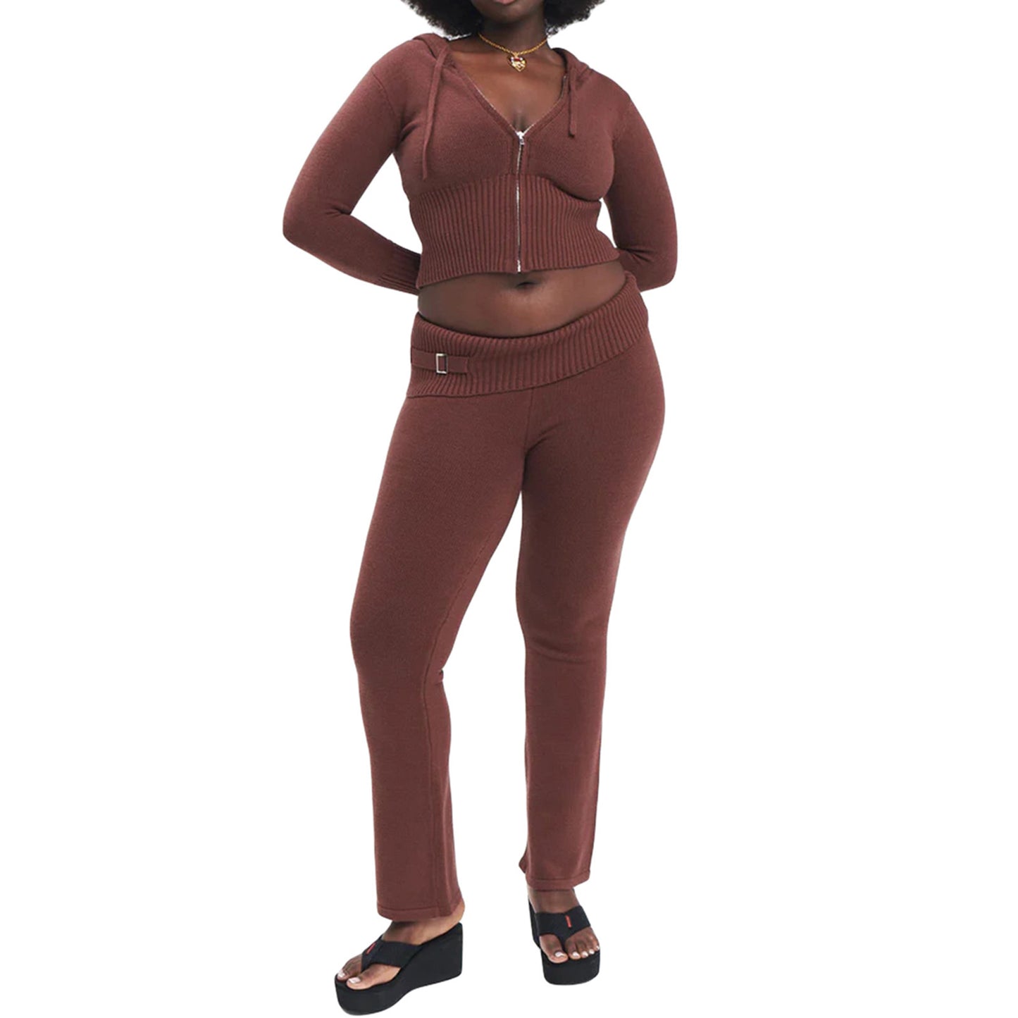 Hoodie Zip Knit Pants Set