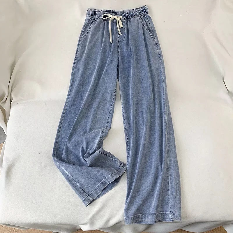 Denim Drawstring Wide-leg Pants